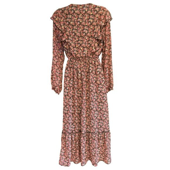 Axara Paris Women's Pink Gold Floral Maxi Tiered Dress Large Country Prairie - Picture 4 of 7